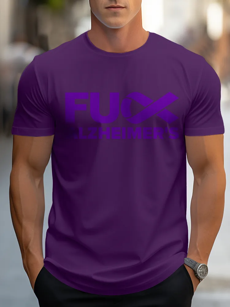Men'S Round-Neck Short-Sleeved T-Shirt Fuck Alzheimer'S Prints
