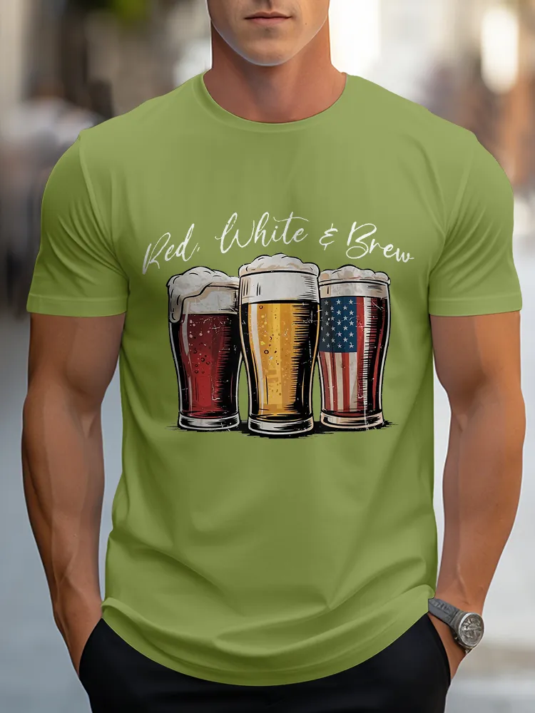 Man'S Red White A Brew Round-Neck Short-Sleeved T-Shirt