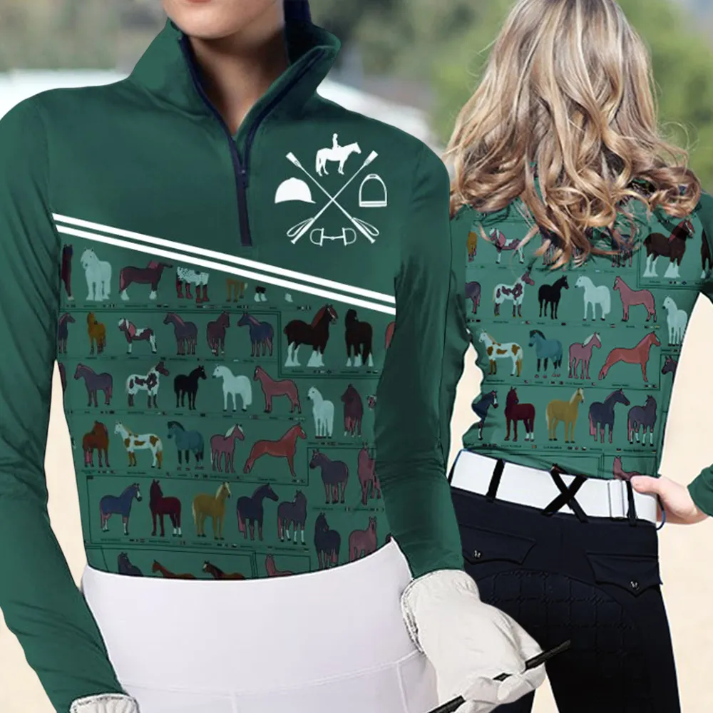 Women's Riding Style Horses Breeds Print Long Sleeve Casual Shirt