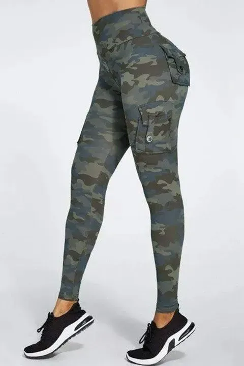 Camo Flap Pocket Design Scrunch Butt Sports Leggings