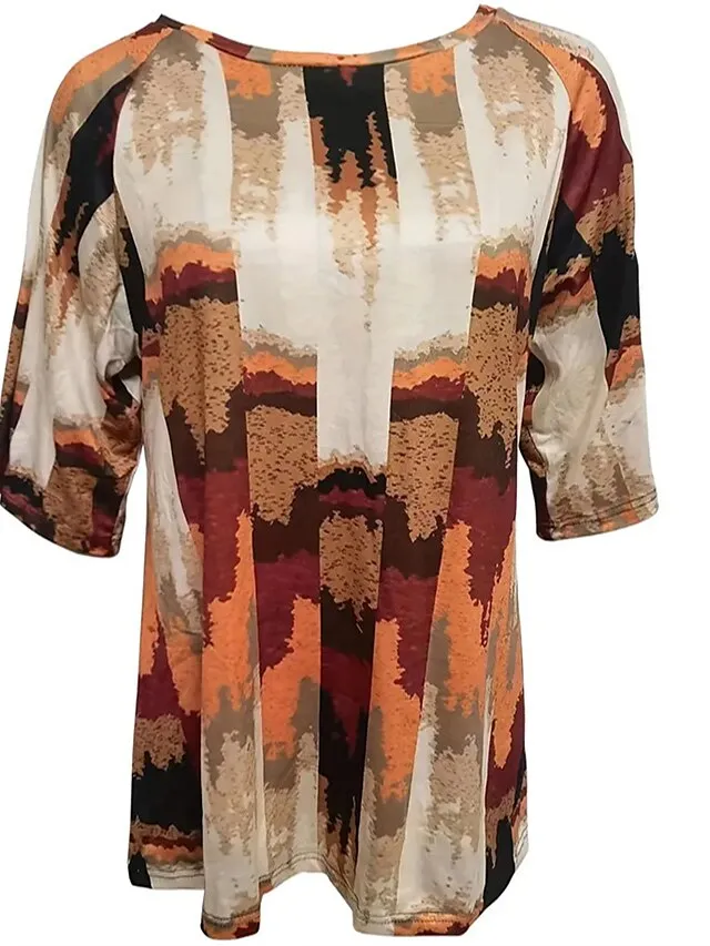 Women's Plus Size T shirt Tee Blouse Blue Purple Brown Graphic Print Short Sleeve Daily Vacation Weekend Vintage Basic Casual Crew Neck Regular Fit Dolman Sleeve Summer Spring