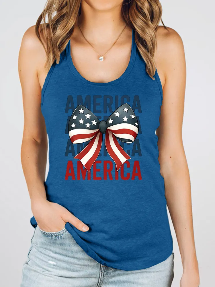 Women'S America Print Round-Necked Sleeveless Vest