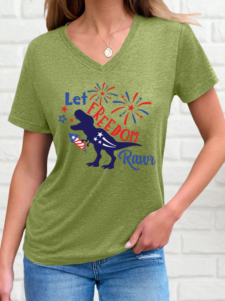 Women'S Let Freedom Rawr Print Short-Sleeved T-Shirt
