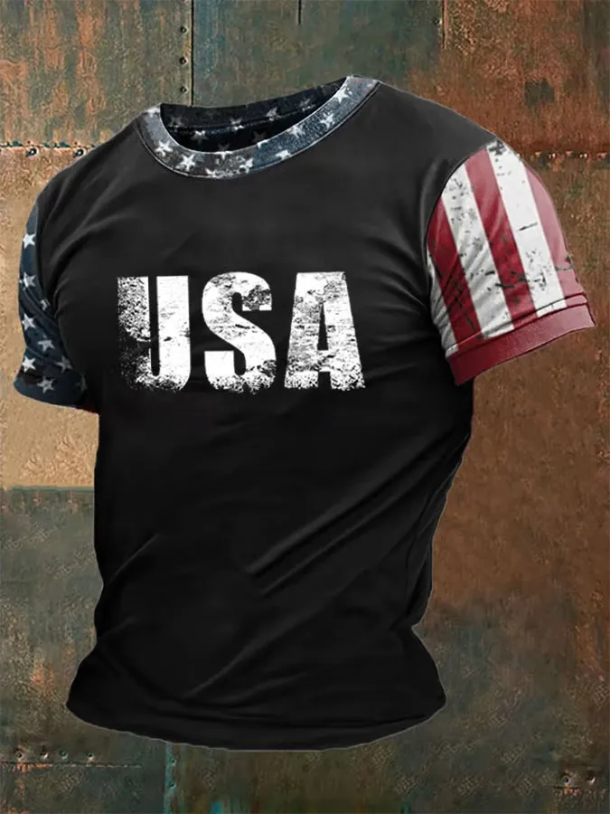 Men'S Usa Crew Neck Short Sleeve T-Shirt