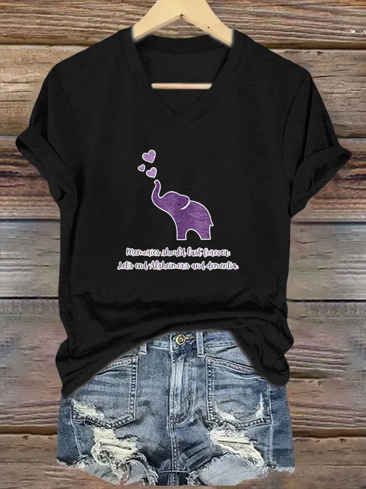 Women'S Memories Should Last Forever Jets End Alzheimer'S And Dementia V-Neck Short-Sleeved T-Shirt