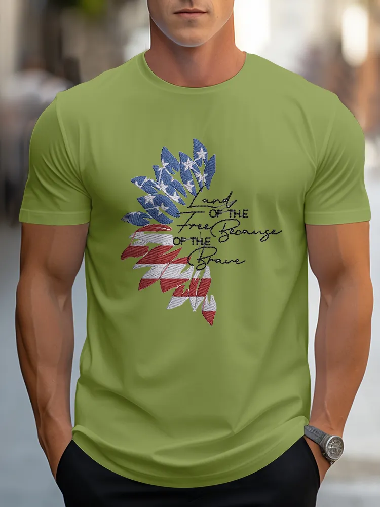 Man'S Land Of The Free Because Of The Brave Round-Neck Short-Sleeved T-Shirt