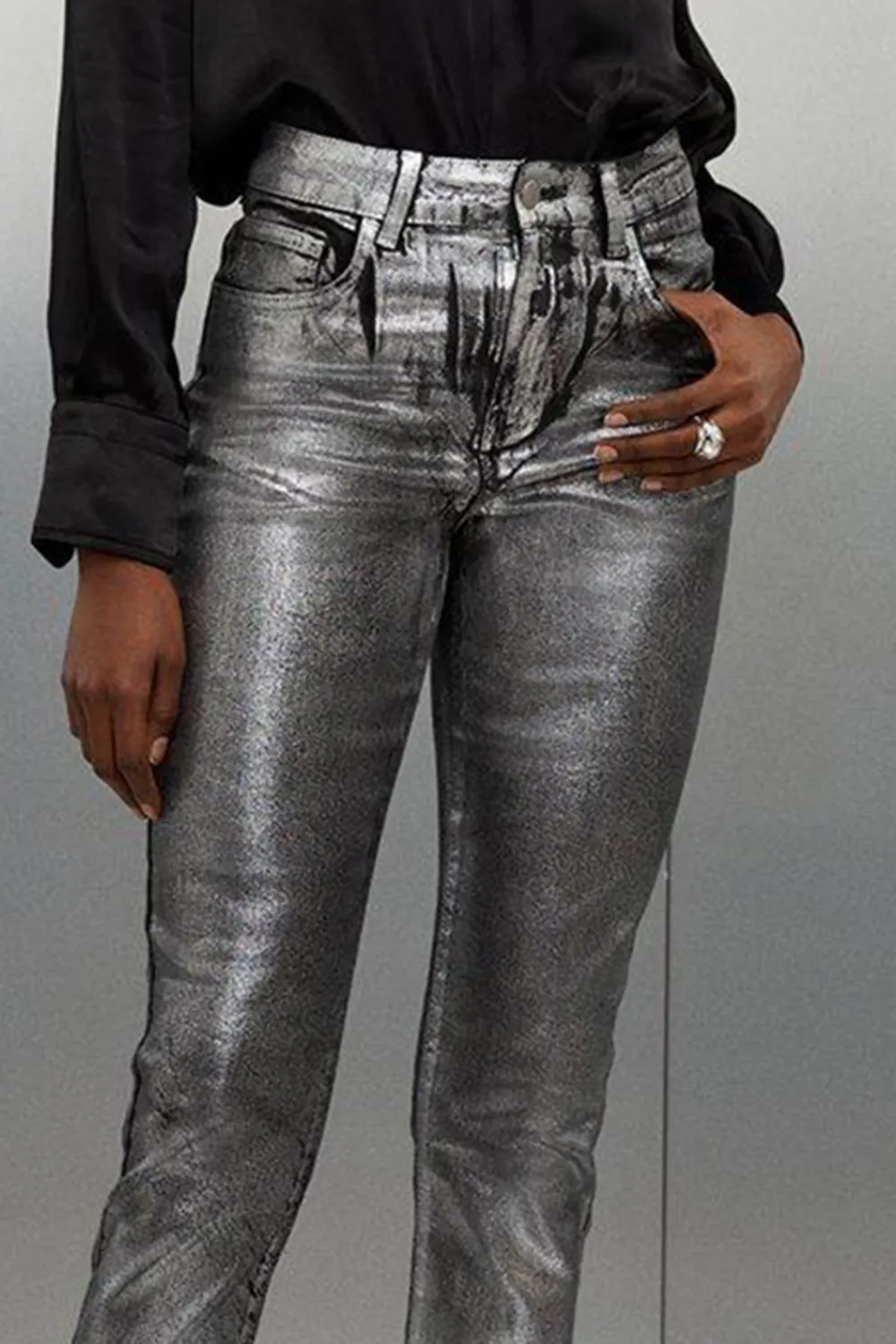 Slim Leg Silver Foiled Trouser