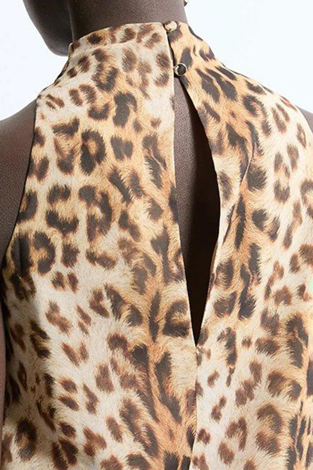 Georgette Leopard Draped Halter Woven Top