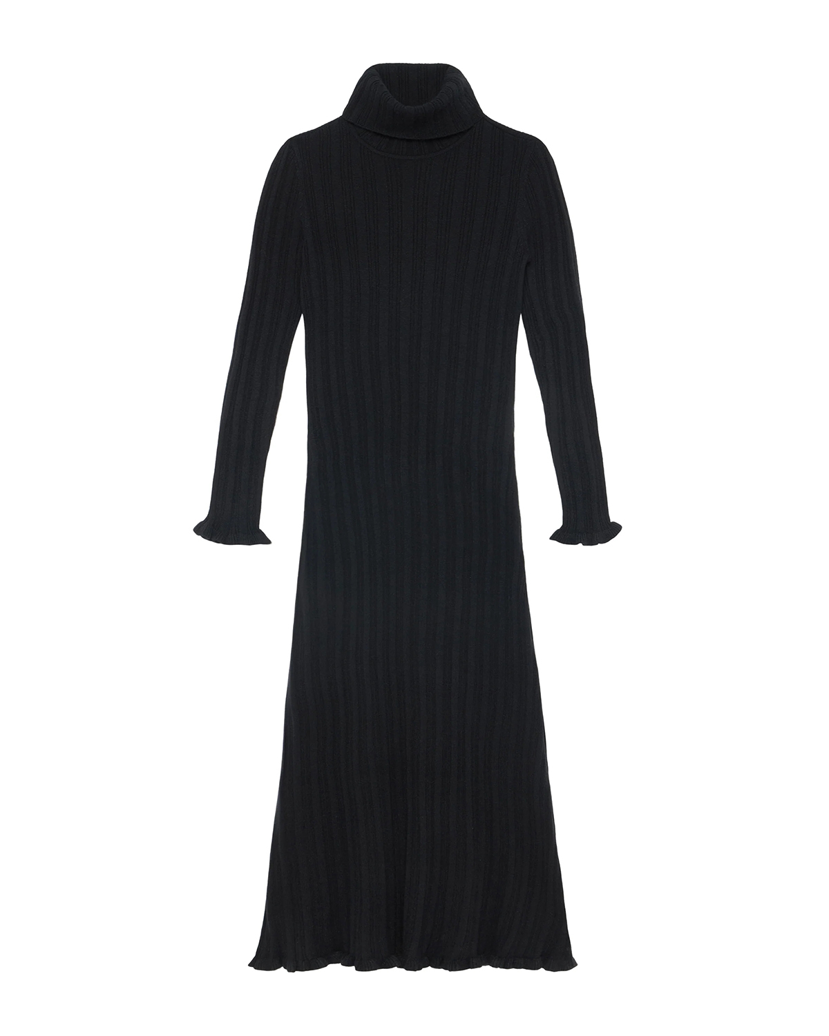 Black Long Sleeve Knit Midi Dress