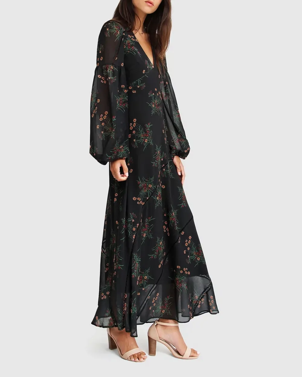 Chiffon Print Long Sleeve Maxi Dress