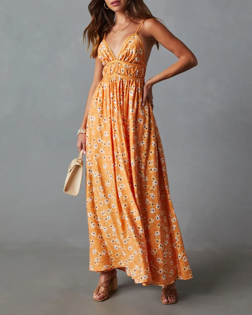 Braided Tie Floral Print Maxi Dress