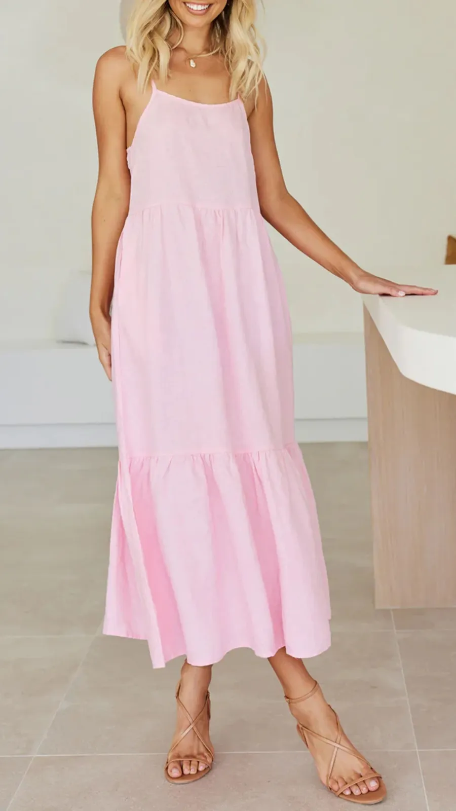 Loose Fluffy Long Suspender Maxi Dress