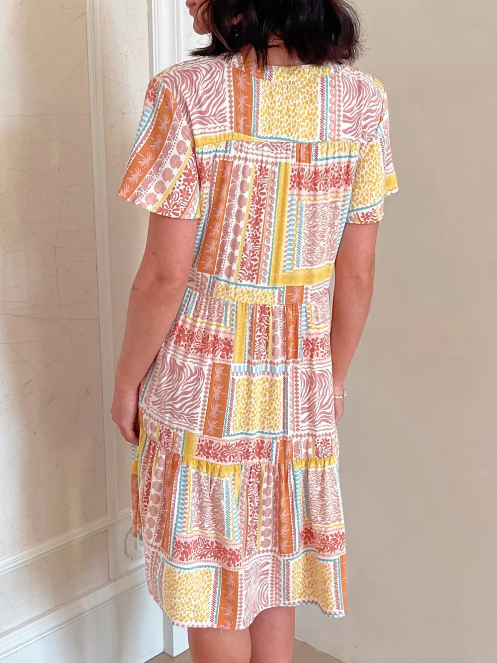 V Neckline Multi Print Dress