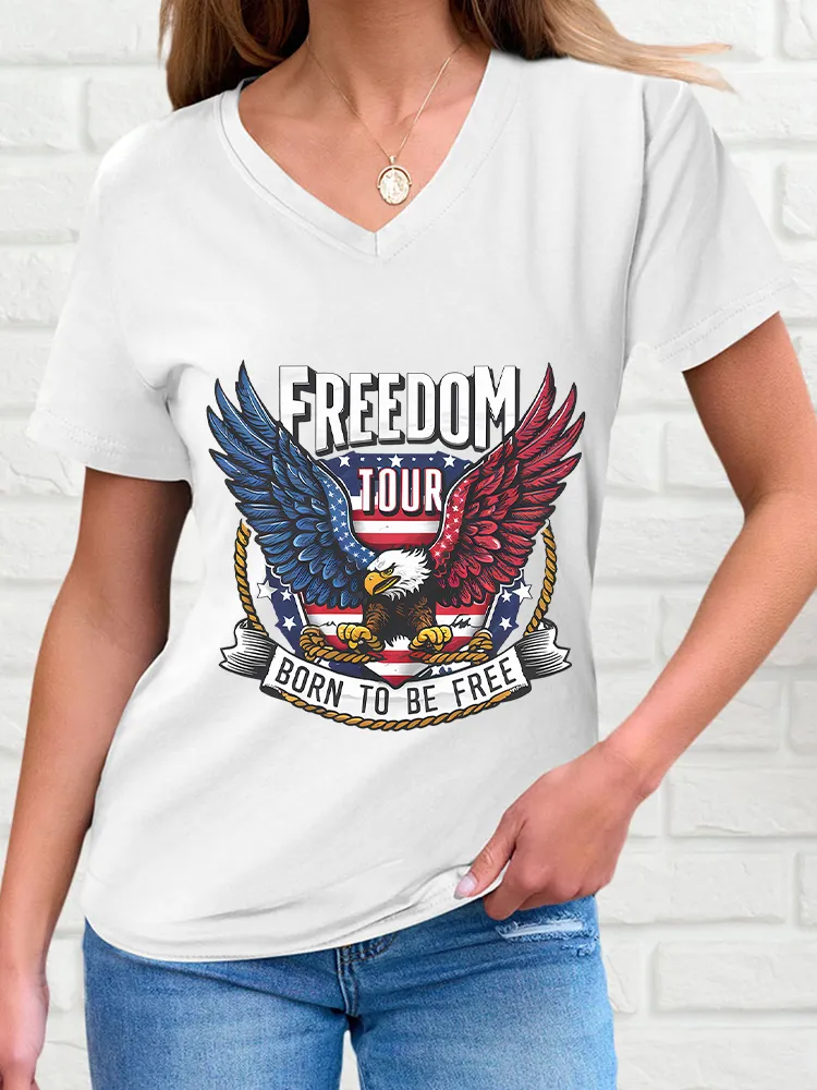 Woman'S Freedom Tour Born To Be Free V-Neck And Short Sleeves T-Shirt