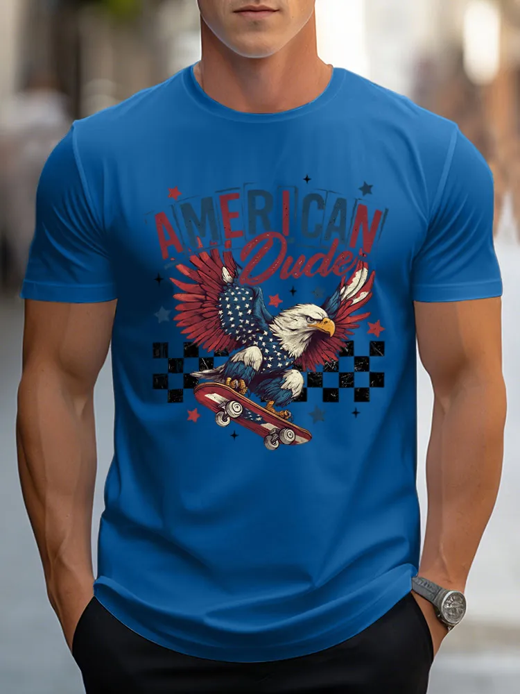 Man'S America Dude Print Round-Neck Short-Sleeved T-Shirt