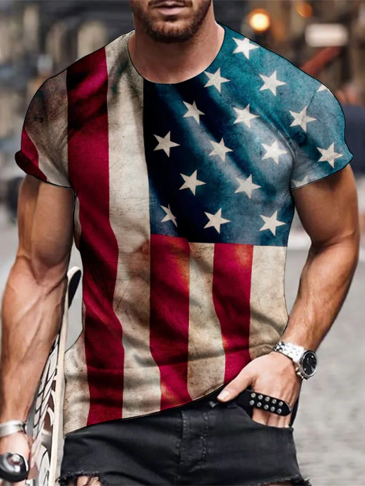Man'S Independence Day Print Round-Neck Short-Sleeved T-Shirt