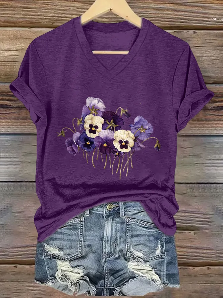 Women'S Printed Alzheimer'S Awareness V-Neck T-Shirt