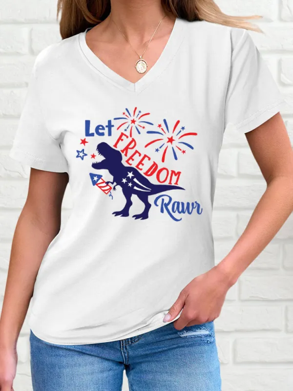 Women'S Let Freedom Rawr Print Short-Sleeved T-Shirt