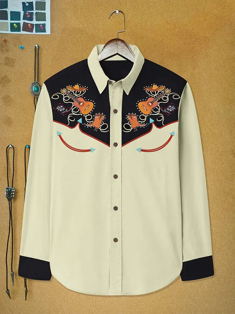 Vintage Western Cowboy Music Long Sleeves Shirt