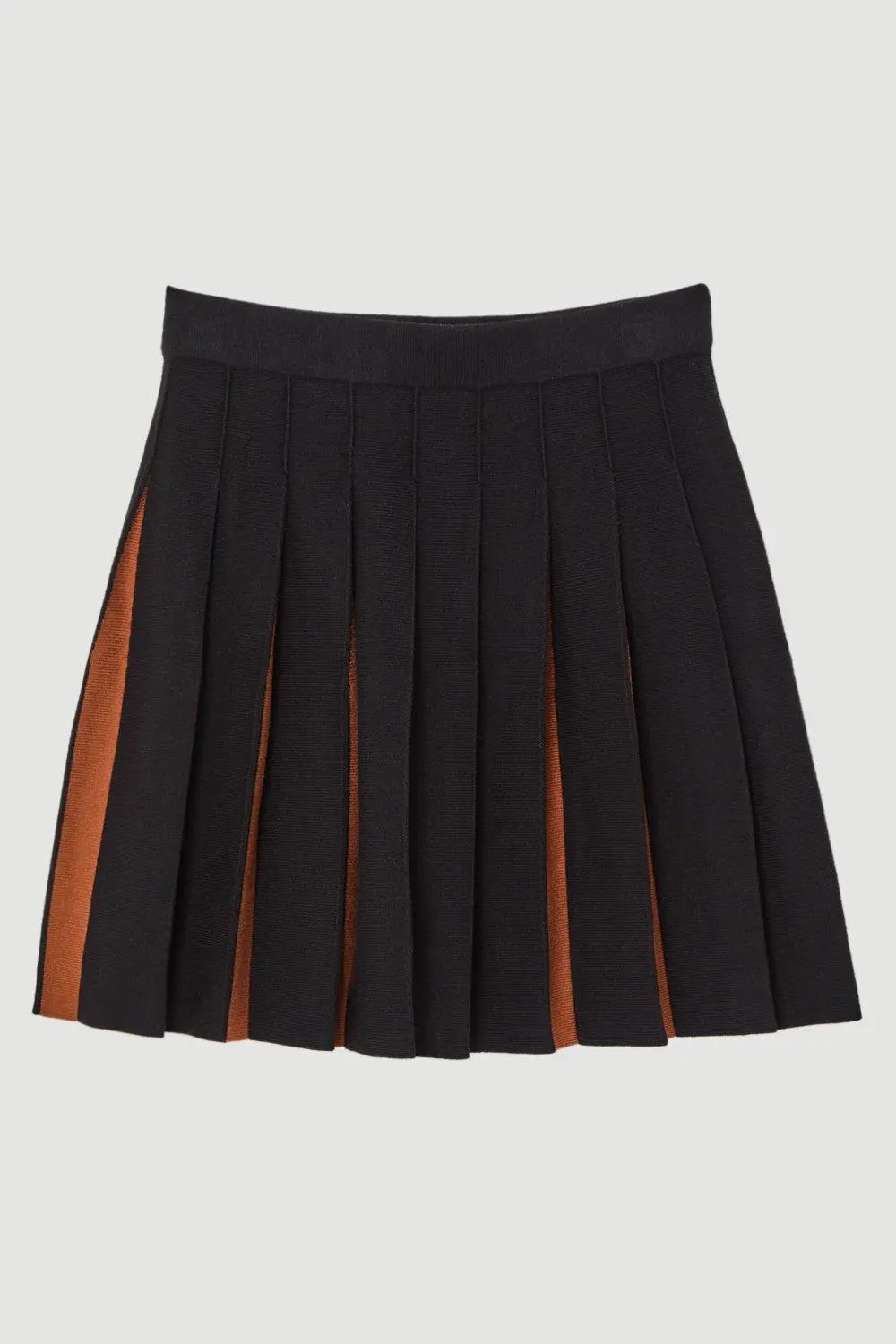 Pleated Wool Look Contrast Knit Mini Skirt