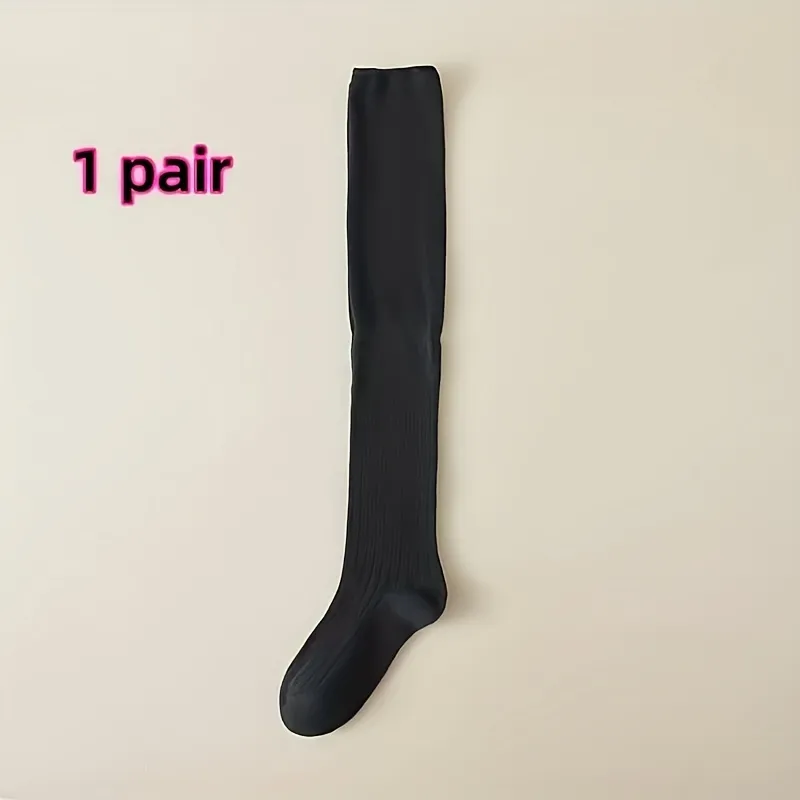 Lady'S Ruffled Striped Knitted Knee-Length Stockings