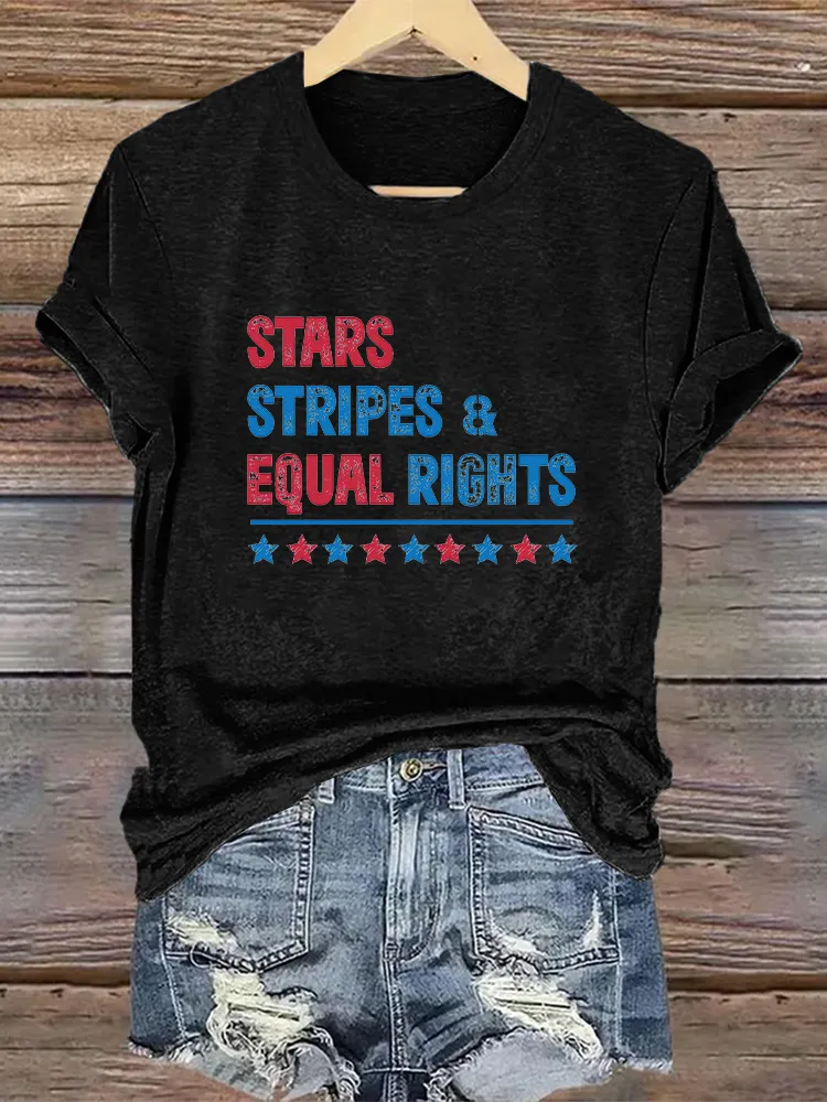 Woman'S Stars Stripes Equal Rights Crew Neck Short Sleeve T-Shirt