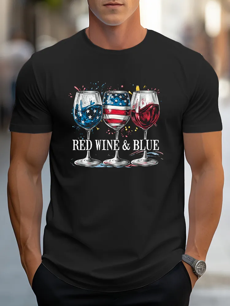 Men's Independence Day Red Wine And Blue T-Shirt