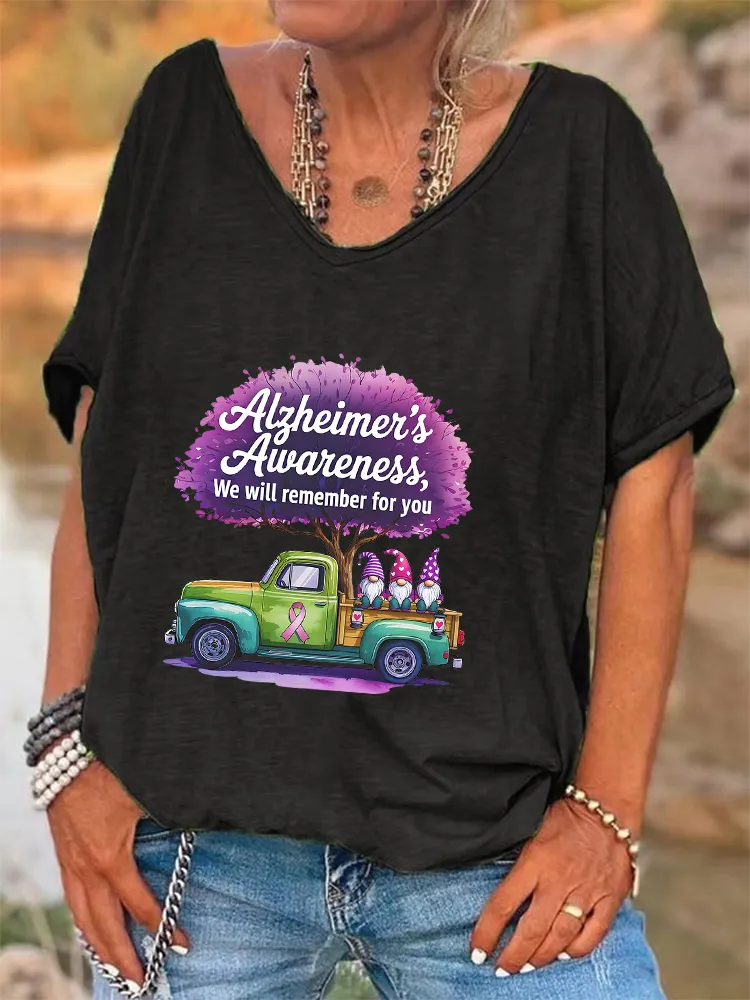 Women'S Alzheimer'S Awareness, We Will Remember For You V-Neck Short-Sleeved T-Shirt