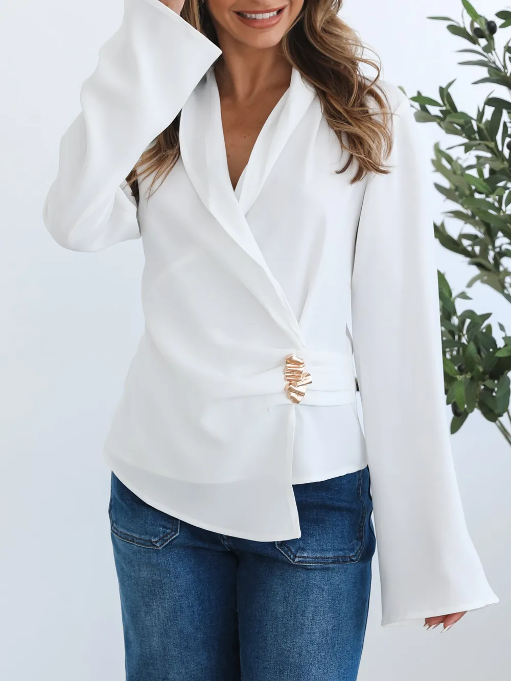 Casual Style Long sleeves White Top