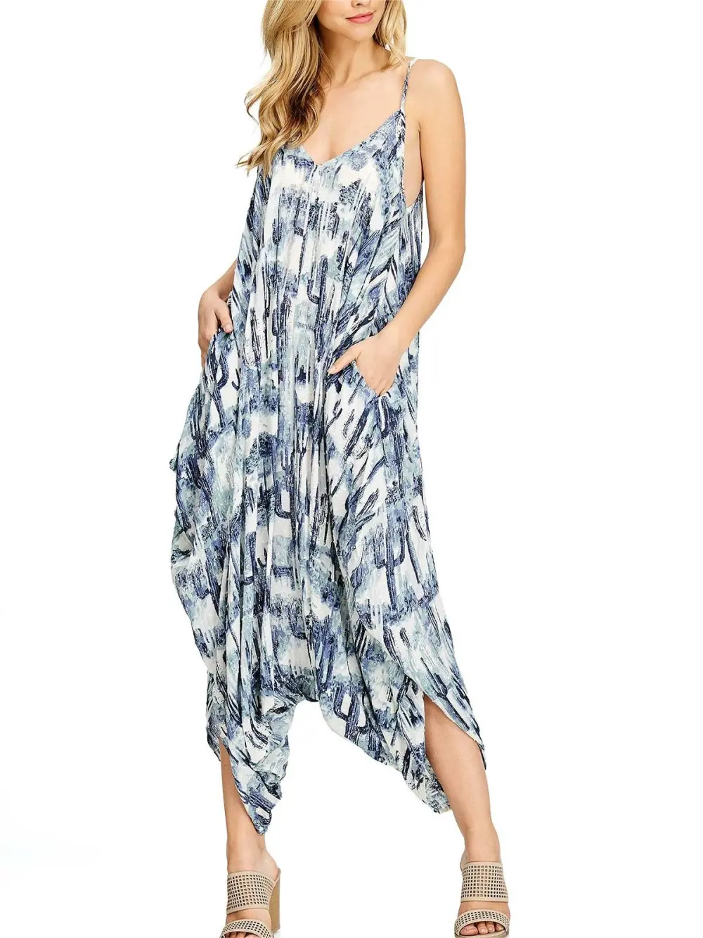 Blue Tie - Dye Harem Jumpsuit