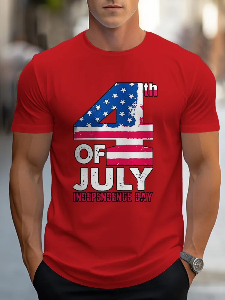 Man'S 4Th Of July Independence Day Round-Neck Short-Sleeved T-Shirt