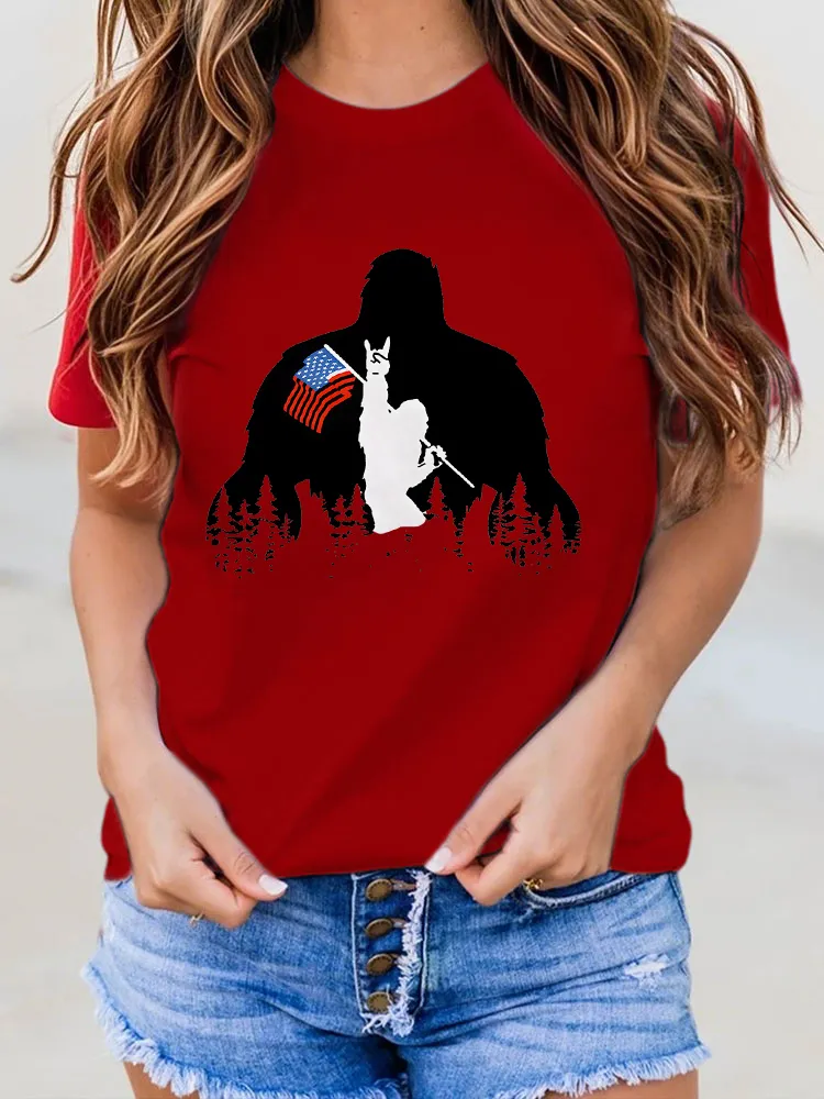 Woman'S National Flags And Animal Silhouettes Round-Neck Short-Sleeved T-Shirt