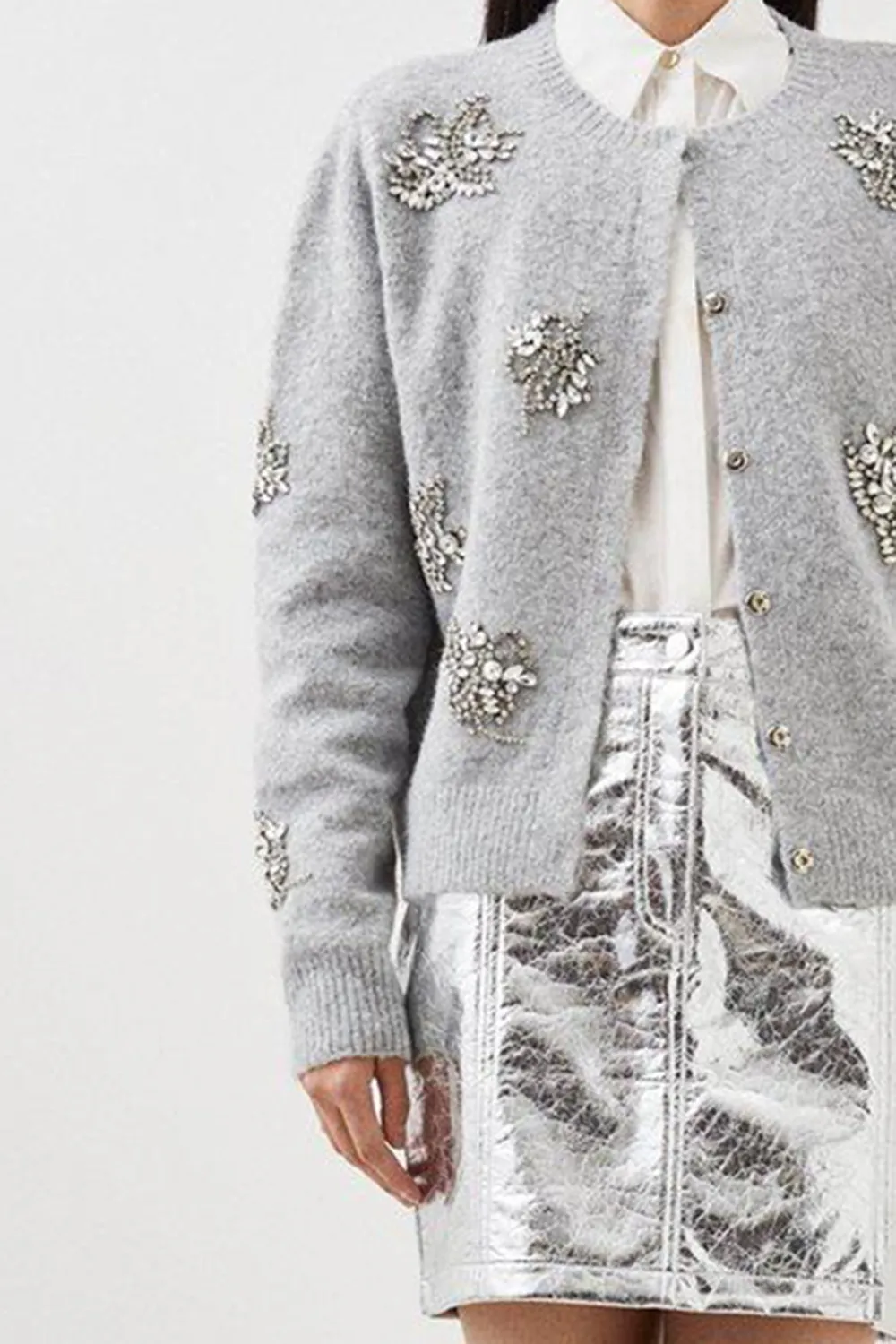 Wool Blend Embellished Cosy Knit Cardigan