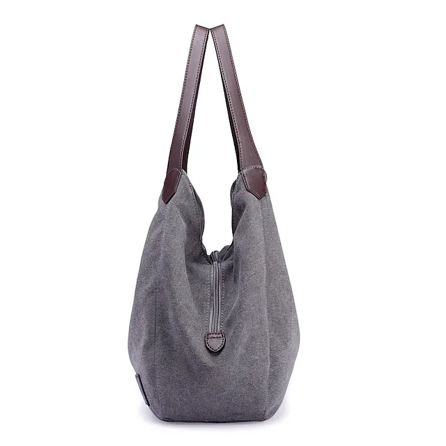 Women's Top Handle Bag Canvas PU Leather Daily Zipper Color Block Black Army Green Blue