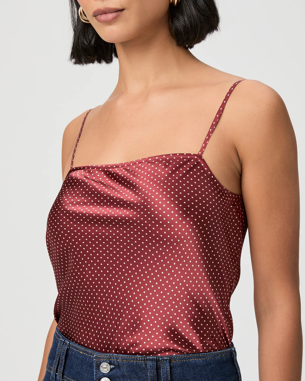 Burgundy Polka Dot Spaghetti Strap Cami