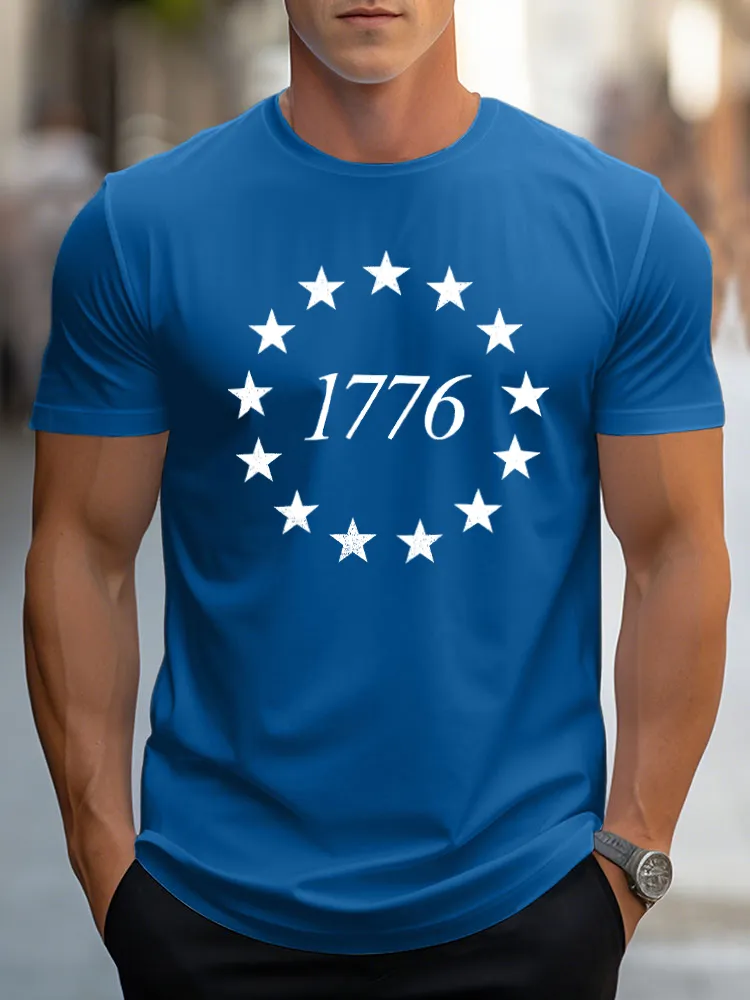 Man'S 1776 Print Round-Neck Short-Sleeved T-Shirt
