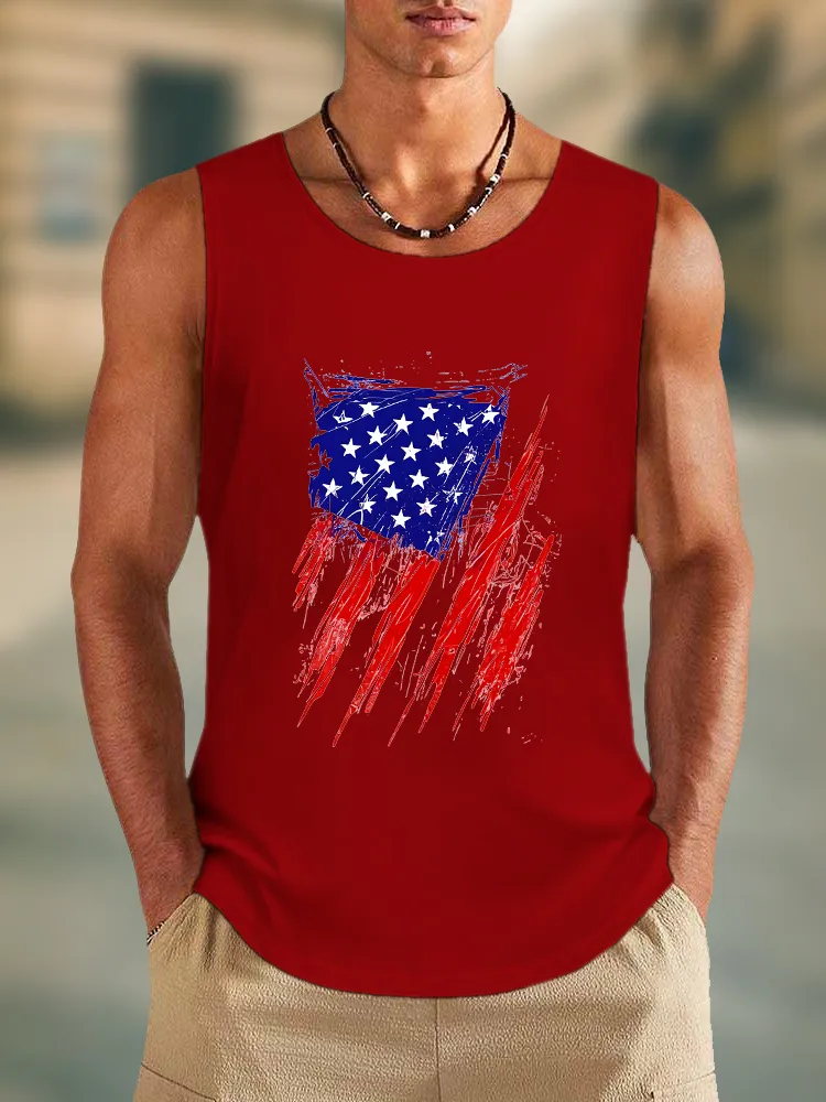 Men'S Stars And Stripes Print Round-Necked Sleeveless Vest