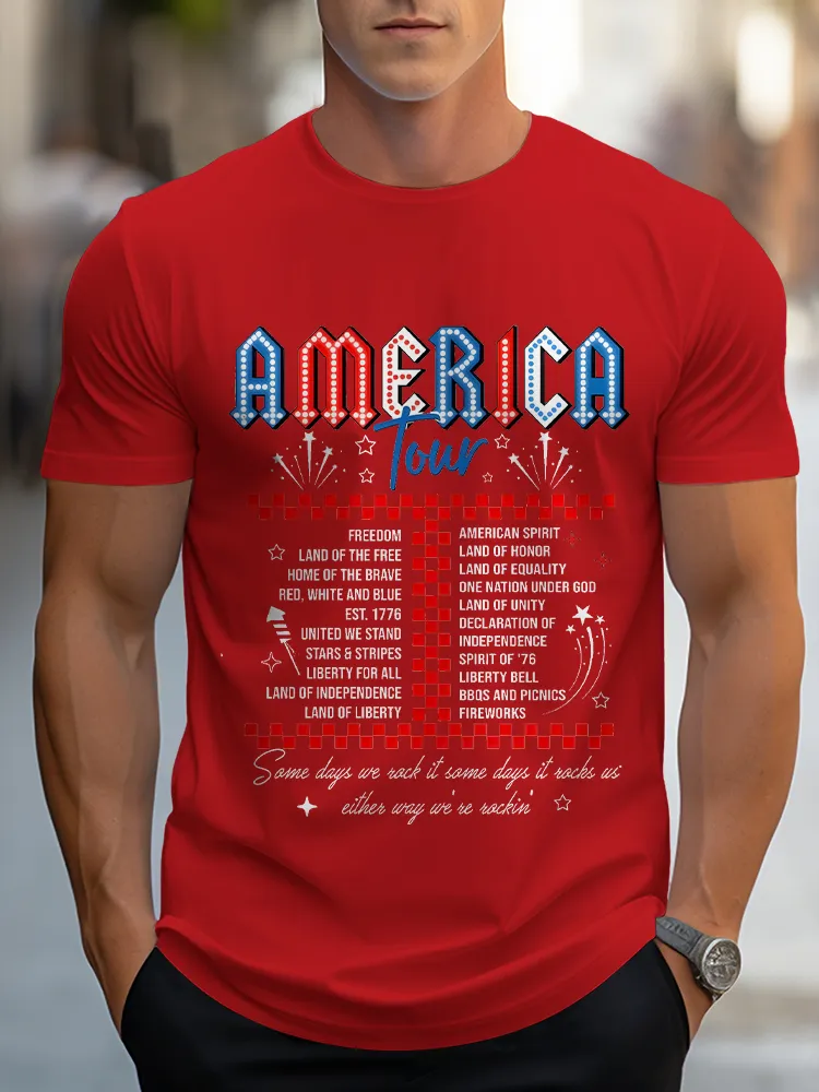 Man'S America Round-Neck Short-Sleeved T-Shirt
