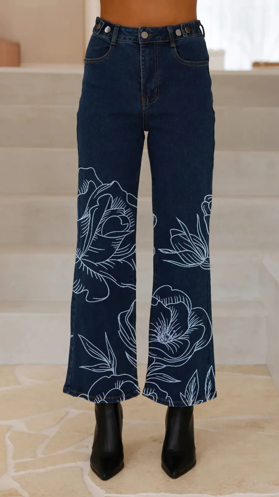 Adjustable Button Waist Jeans