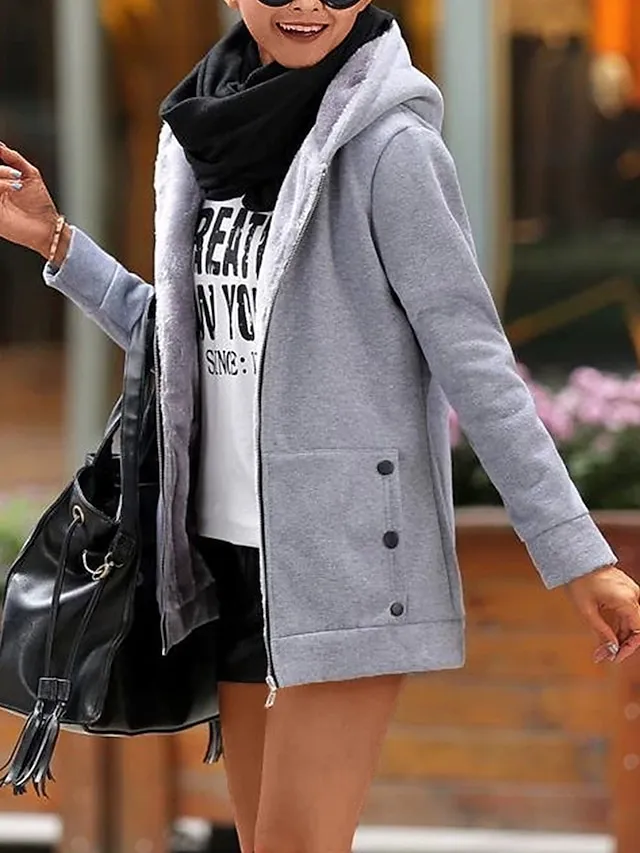 Women's Winter Coat Hoodie Jacket Street Fall Winter Regular Short Coat Regular Fit Windproof Warm Stylish Contemporary Casual Jacket Long Sleeve Plain with Pockets Full Zip Red Blue Green