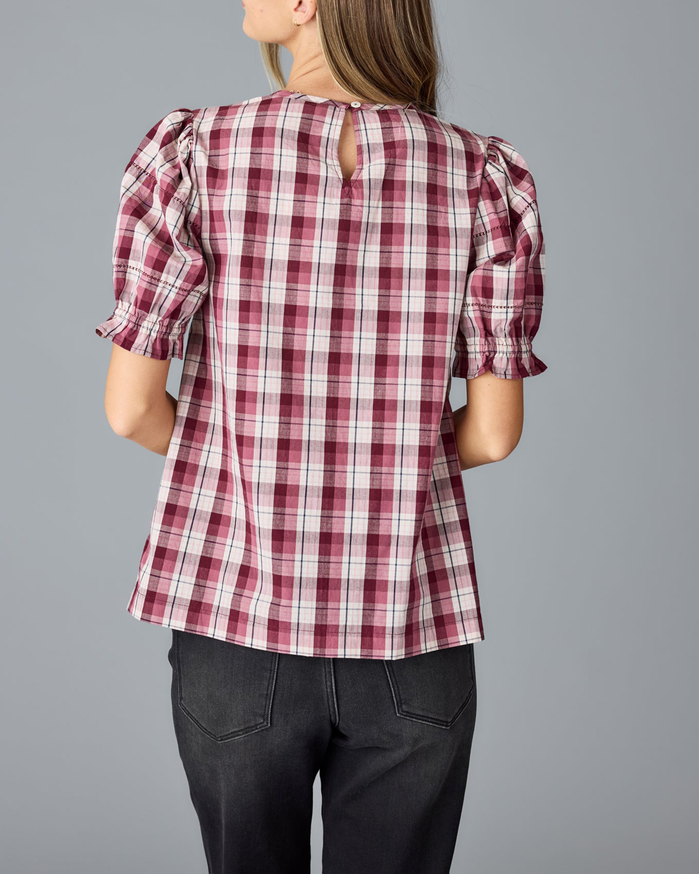Plaid Short Sleeve Blouse