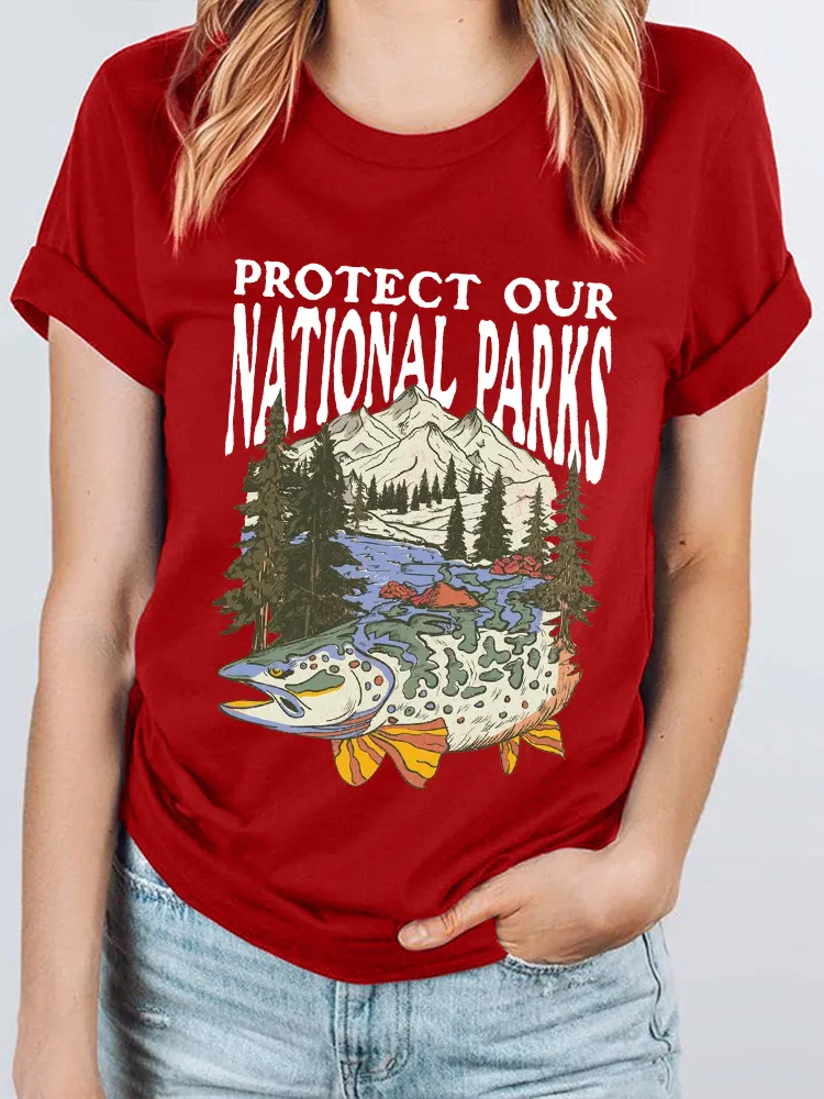Women'S Protect Our National Parks Round-Neck Short-Sleeved T-Shirt