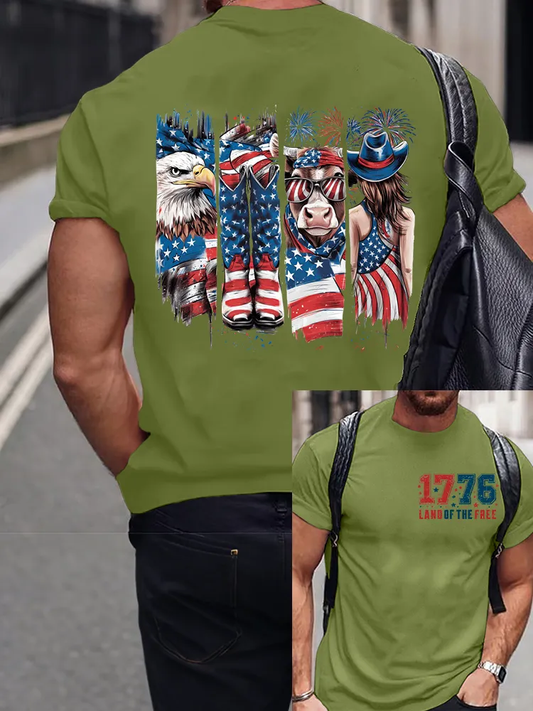 Men's Land Of The Free 1776 Round-Neck Short-Sleeved T-Shirt