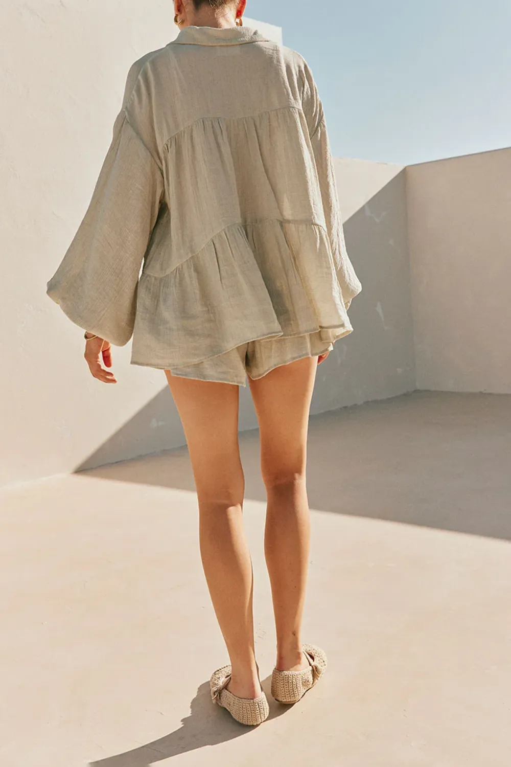 Tiered Ruffled Linen Shorts