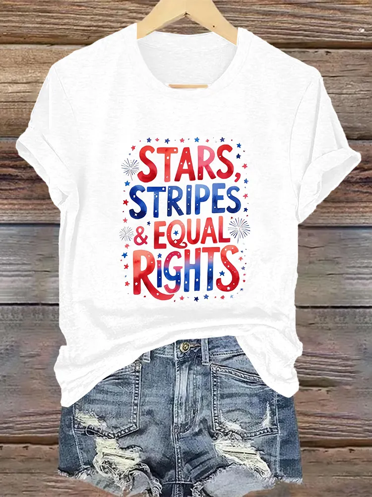 Woman'S Stars Stripes Equal Rights Crew Neck Short Sleeve T-Shirt