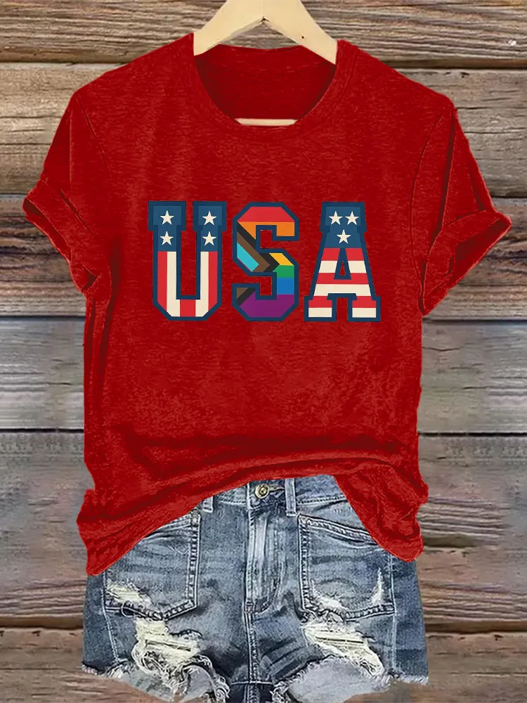 Woman'S Usa Crew Neck Short Sleeve T-Shirt