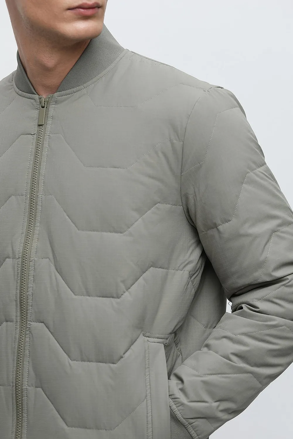 Green Quilted Bomber Jacket