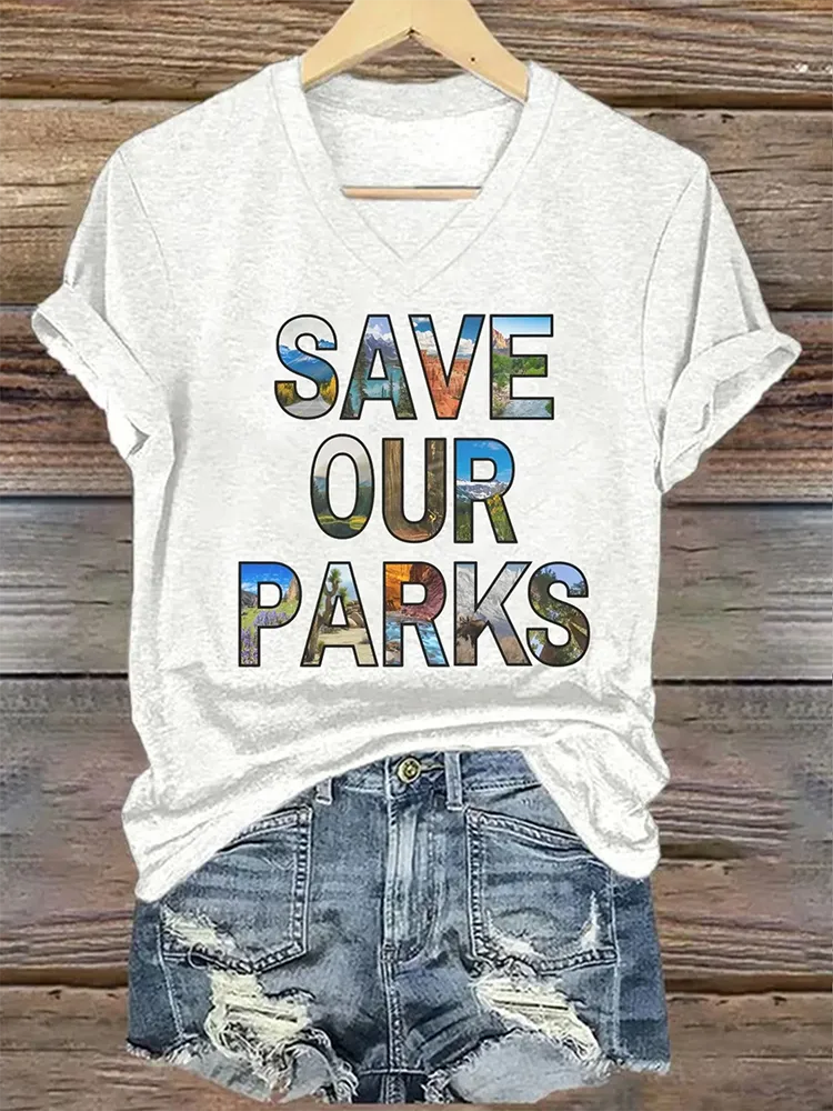 Woman'S Save Our Parks V-Neck Short-Sleeve T-Shirt