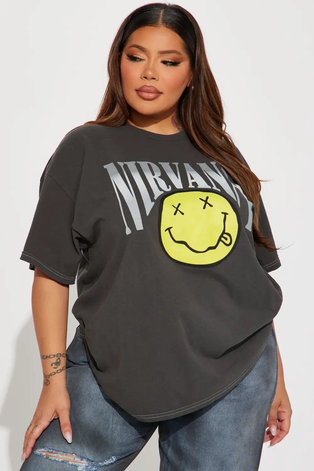 Nirvana Arched Logo Washed Tee - Black Wash