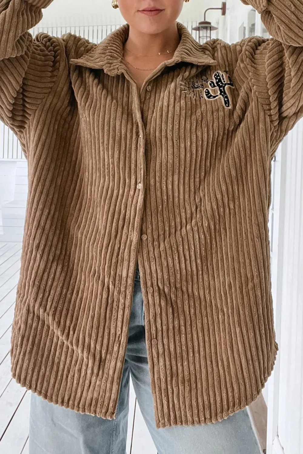 Brown Corduroy Long Sleeve Button Up Jacket